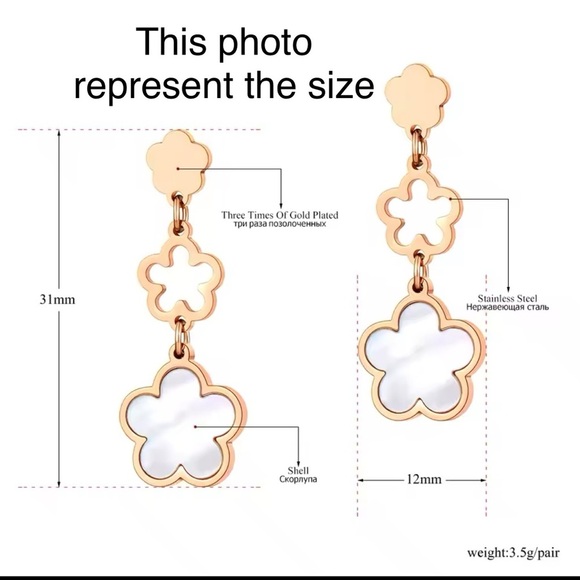 Stainless Steel Necklace and Earring Set Clover Shell Rose Gold Plated - Picture 7 of 7